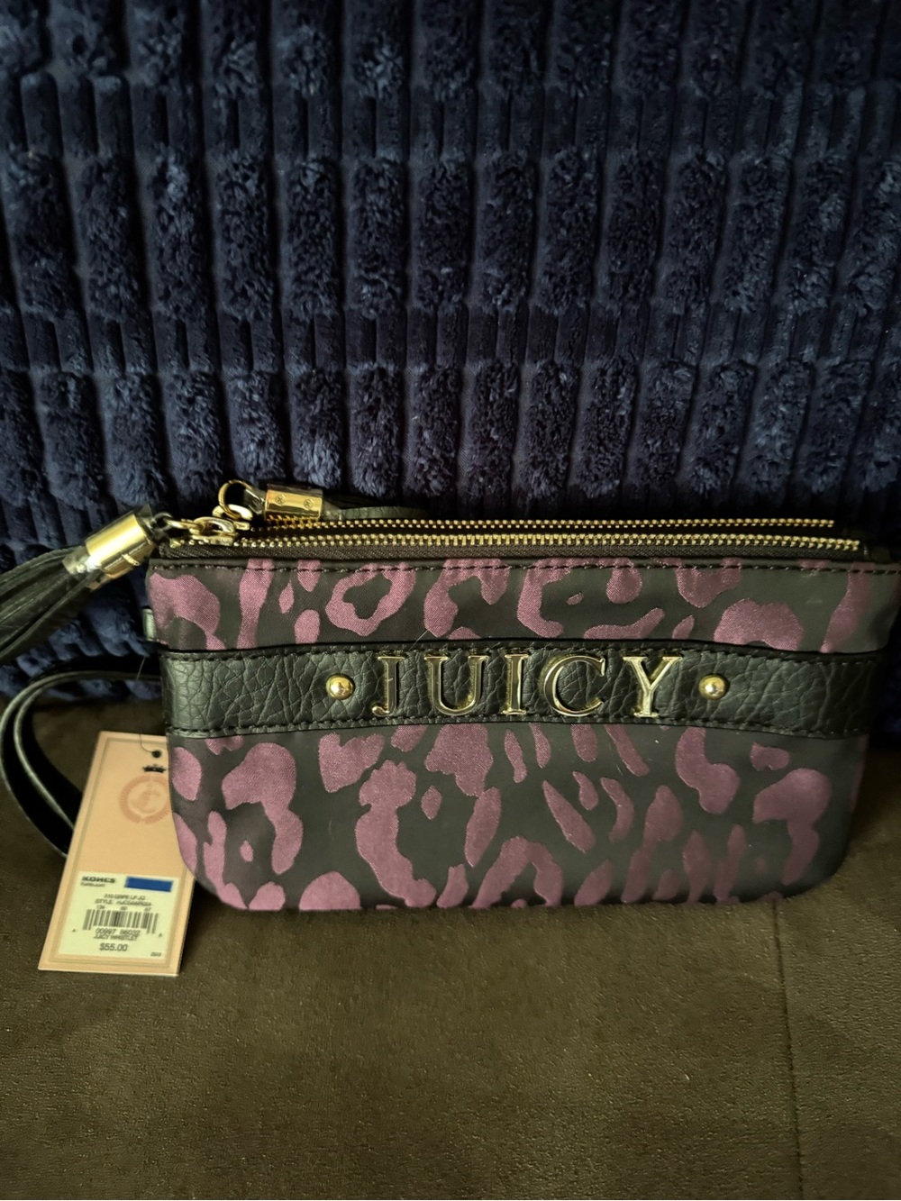 Juicy Couture Black and Purple Leopard-Print Wristlet Clutch